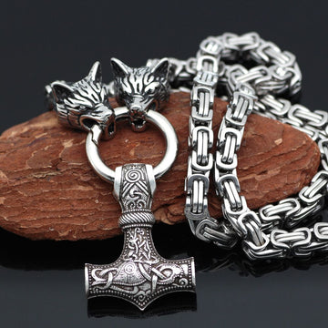 Viking Wolf Thor's Hammer Necklace