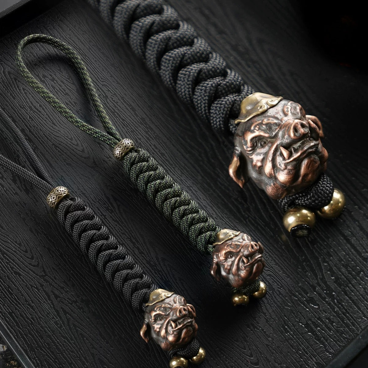 Handmade Brass Pig Head Paracord Lanyard