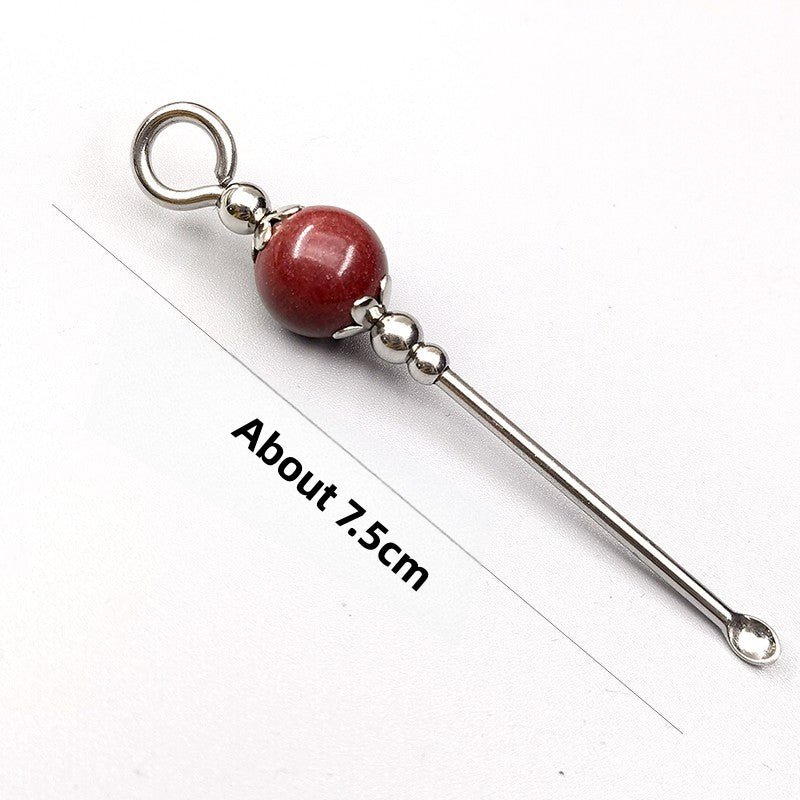 Handmade Earpick Agate Round Beads