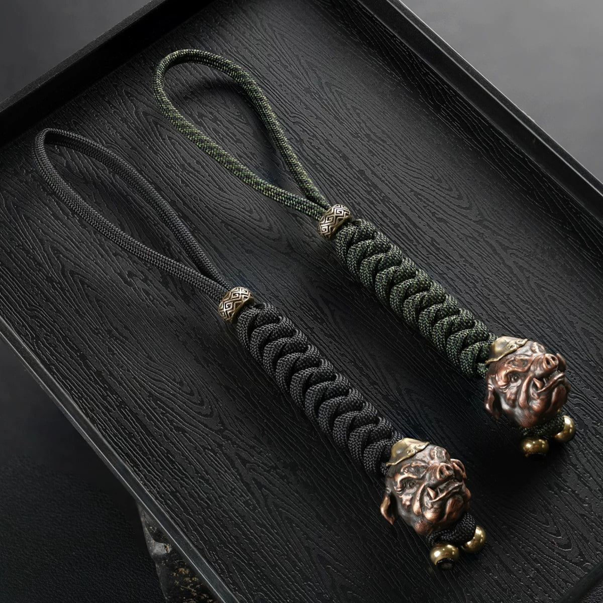 Handmade Brass Pig Head Paracord Lanyard