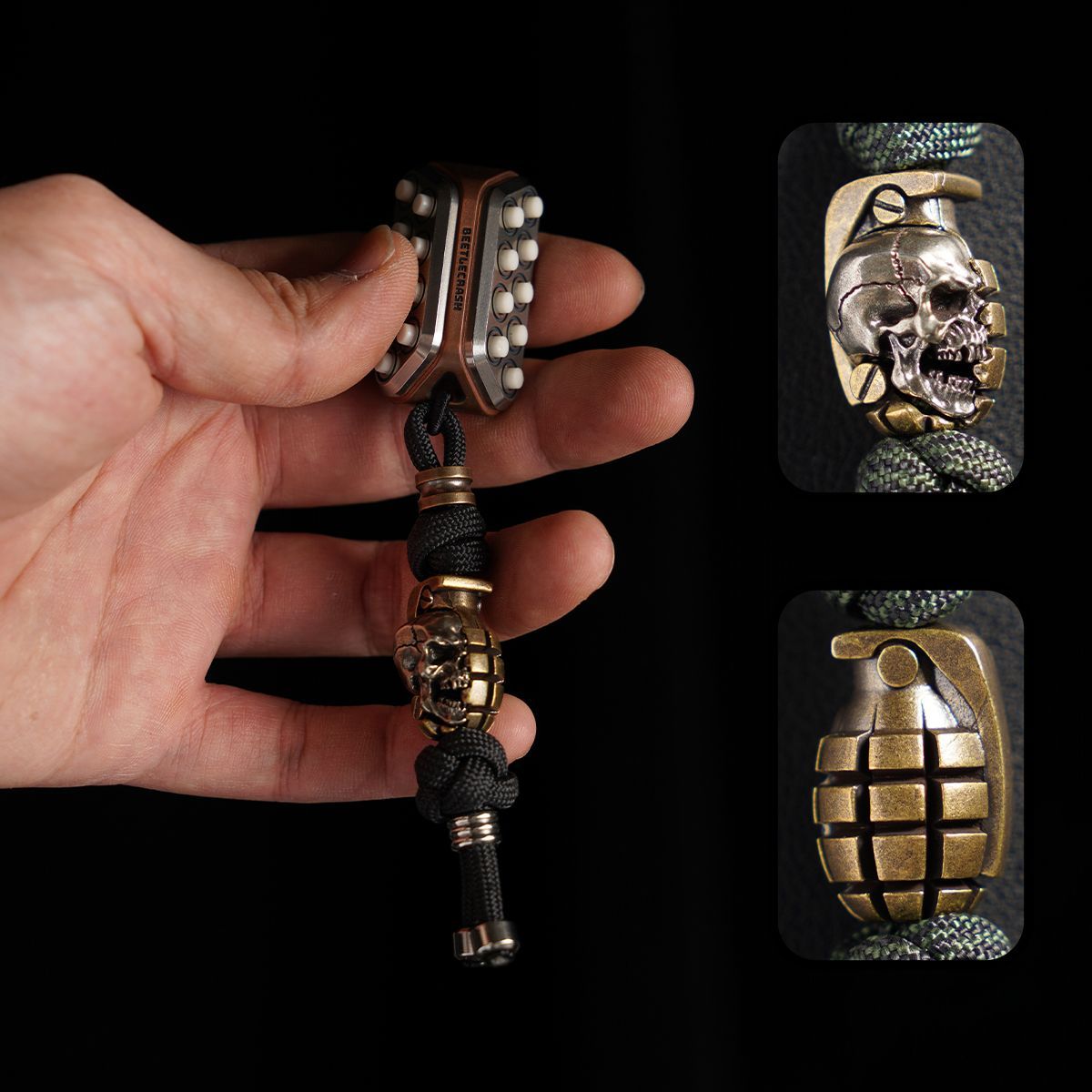 Handmade Skull Grenade Paracord Pendant