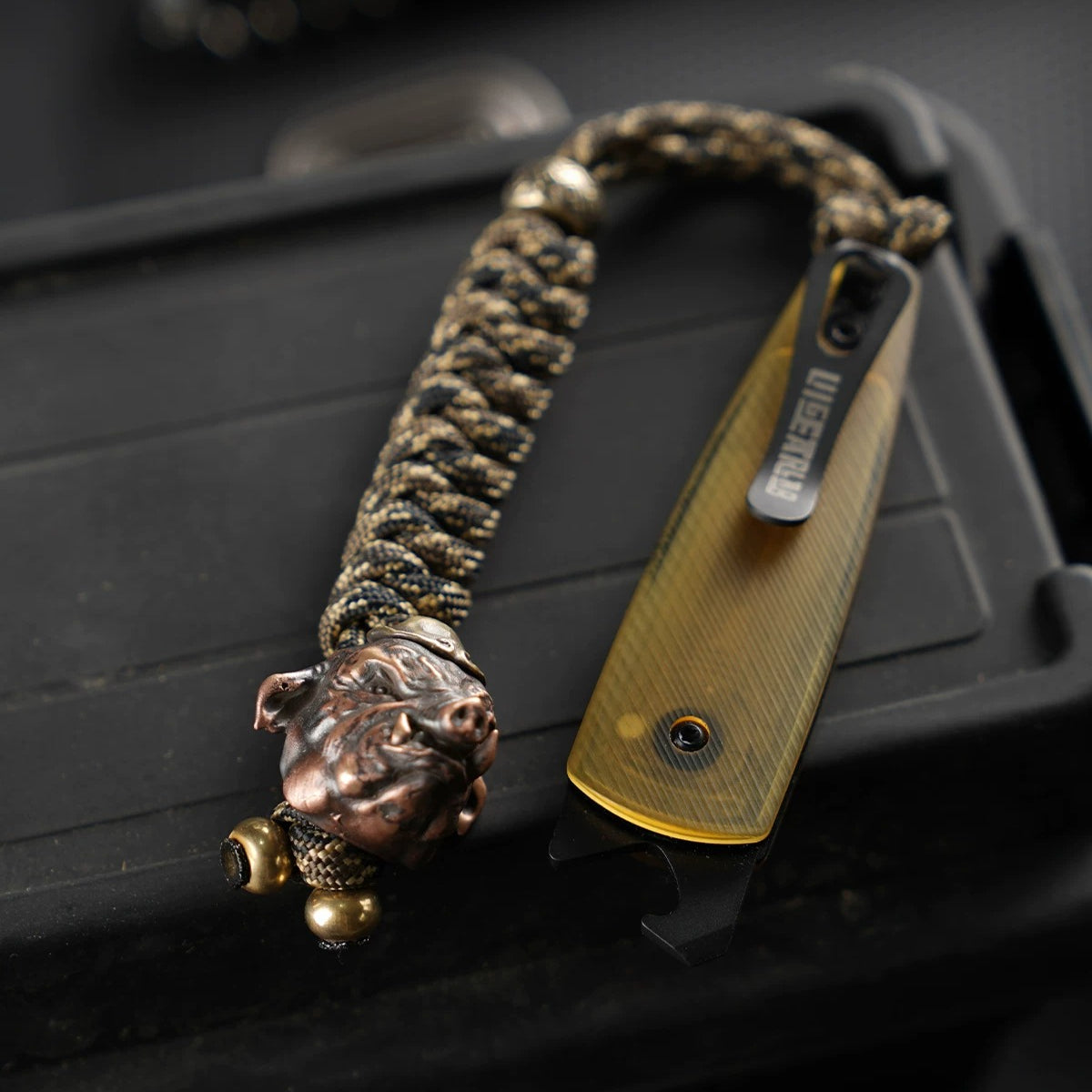 Handmade Brass Pig Head Paracord Lanyard