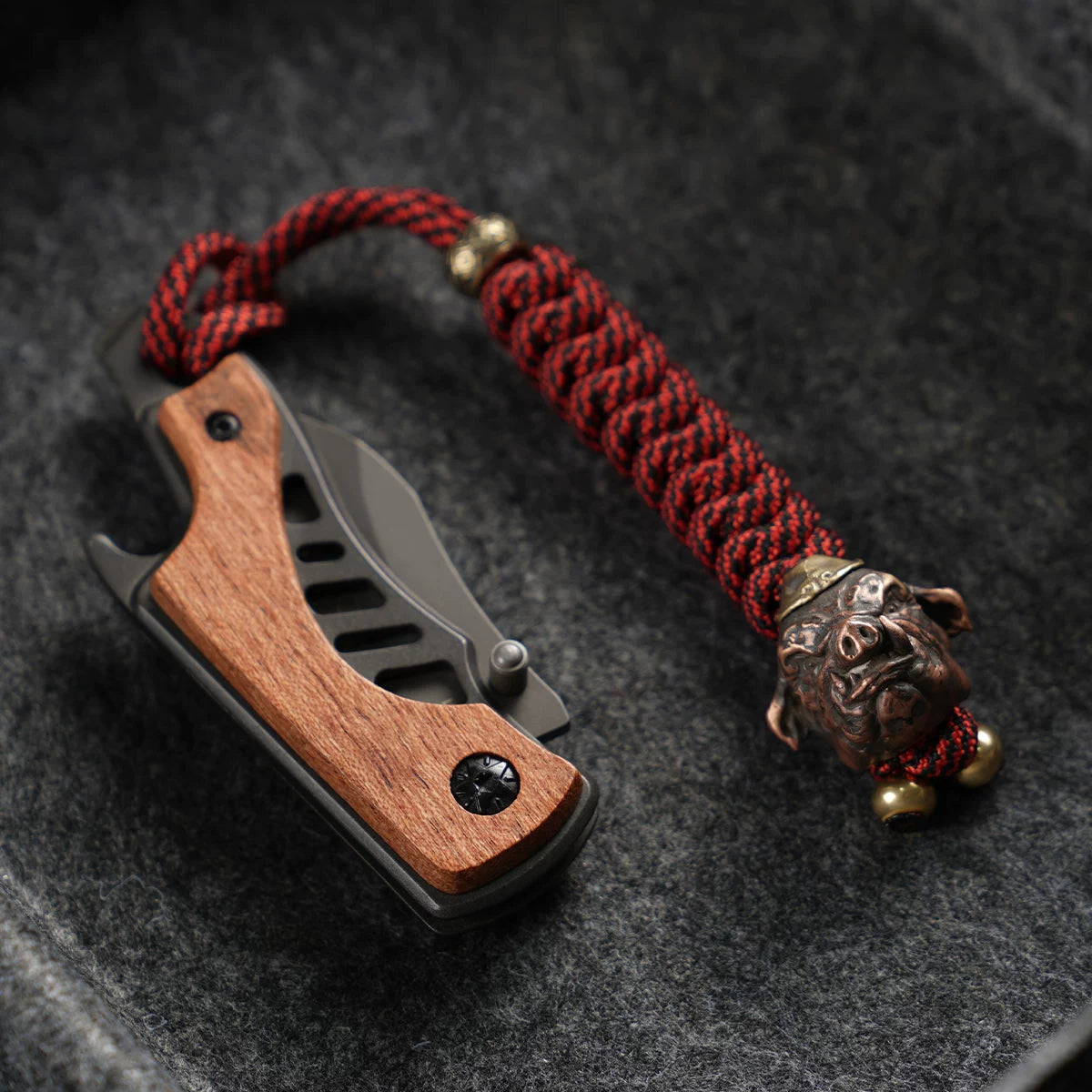 Handmade Brass Pig Head Paracord Lanyard
