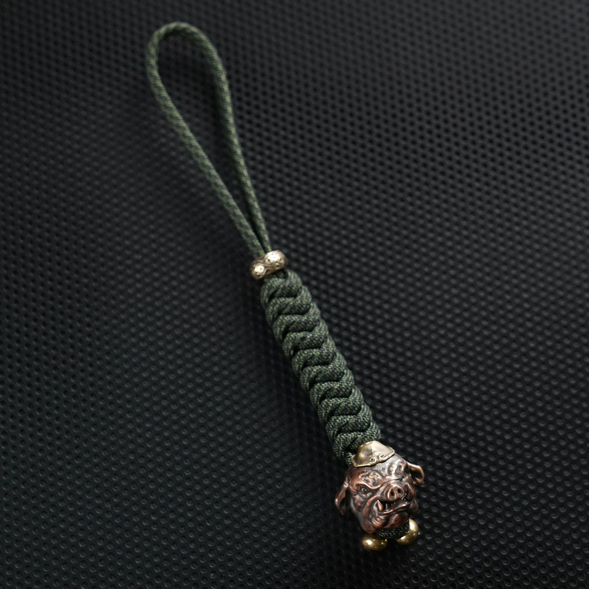 Handmade Brass Pig Head Paracord Lanyard