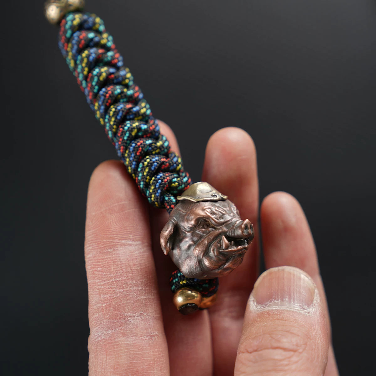 Handmade Brass Pig Head Paracord Lanyard