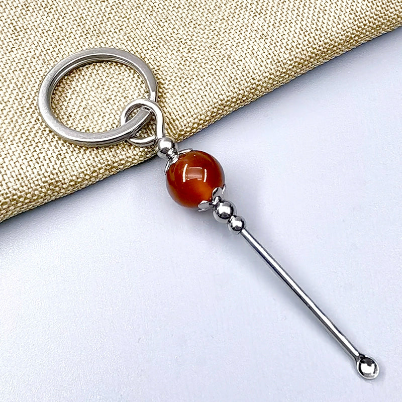 Handmade Earpick Agate Round Beads
