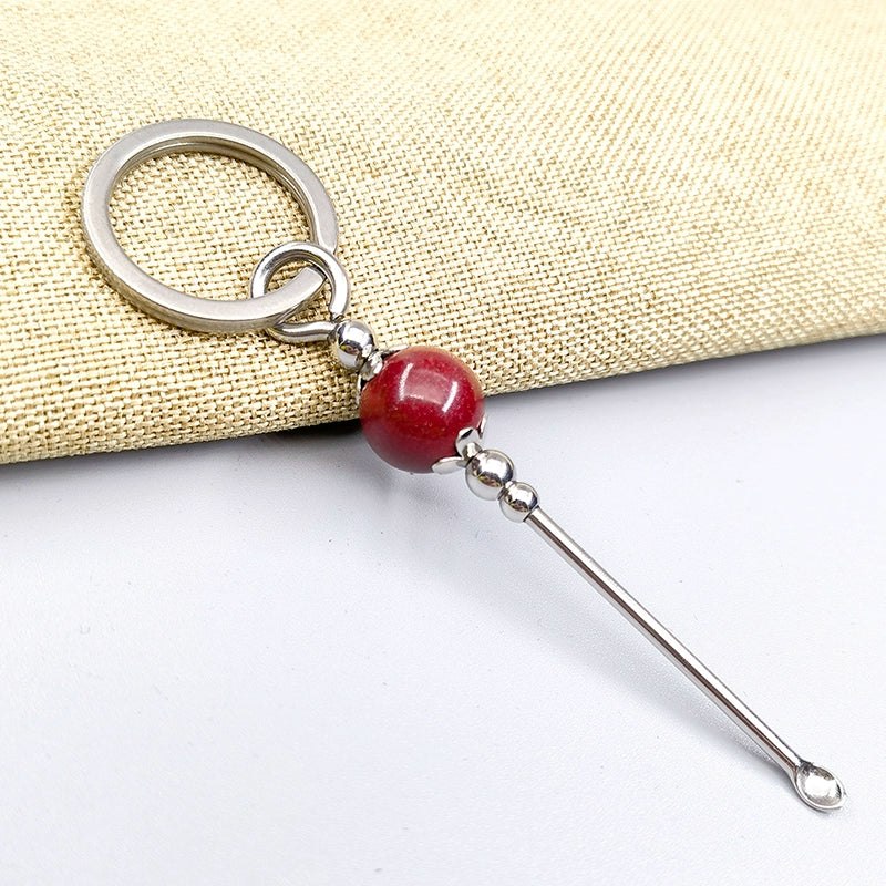Handmade Earpick Agate Round Beads