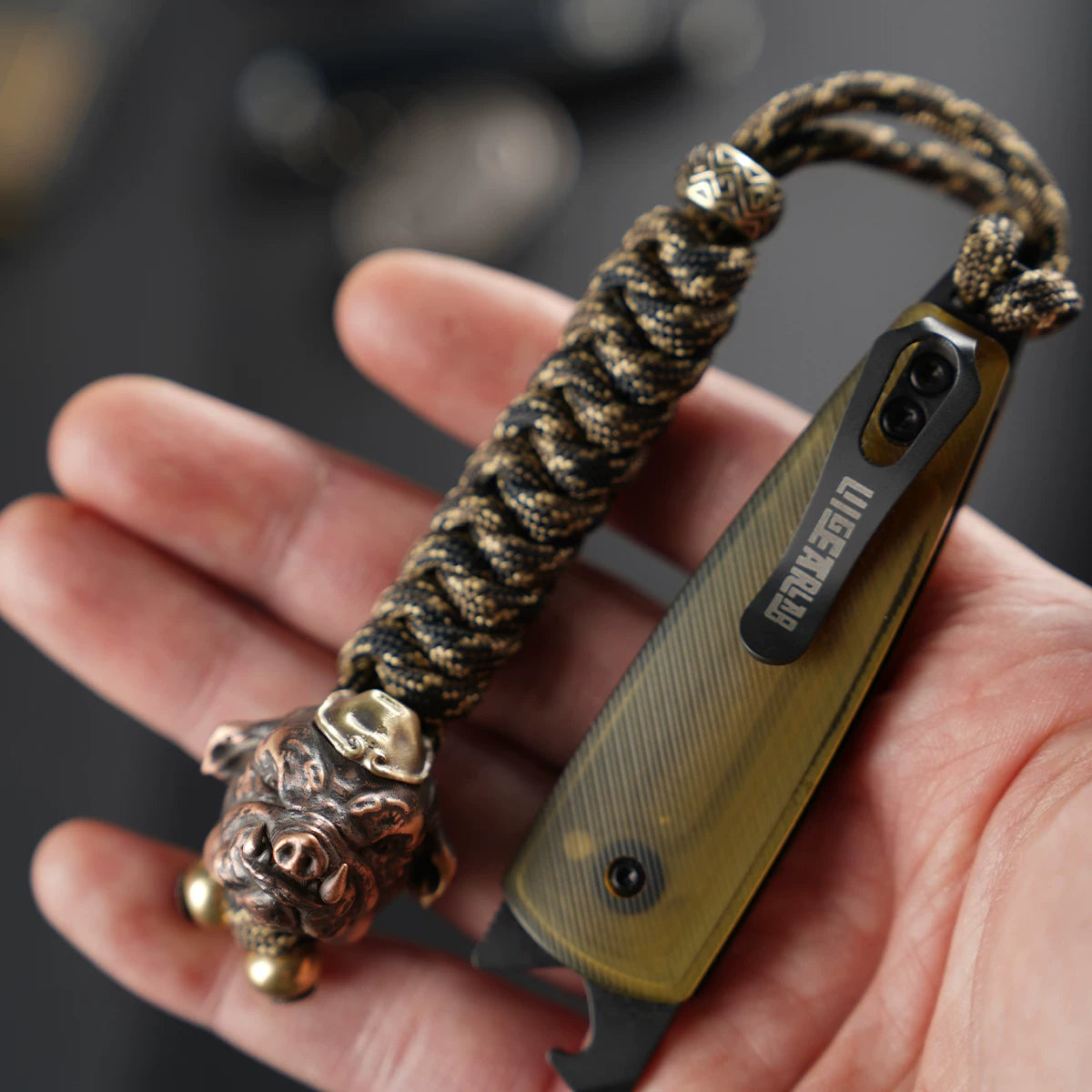 Handmade Brass Pig Head Paracord Lanyard