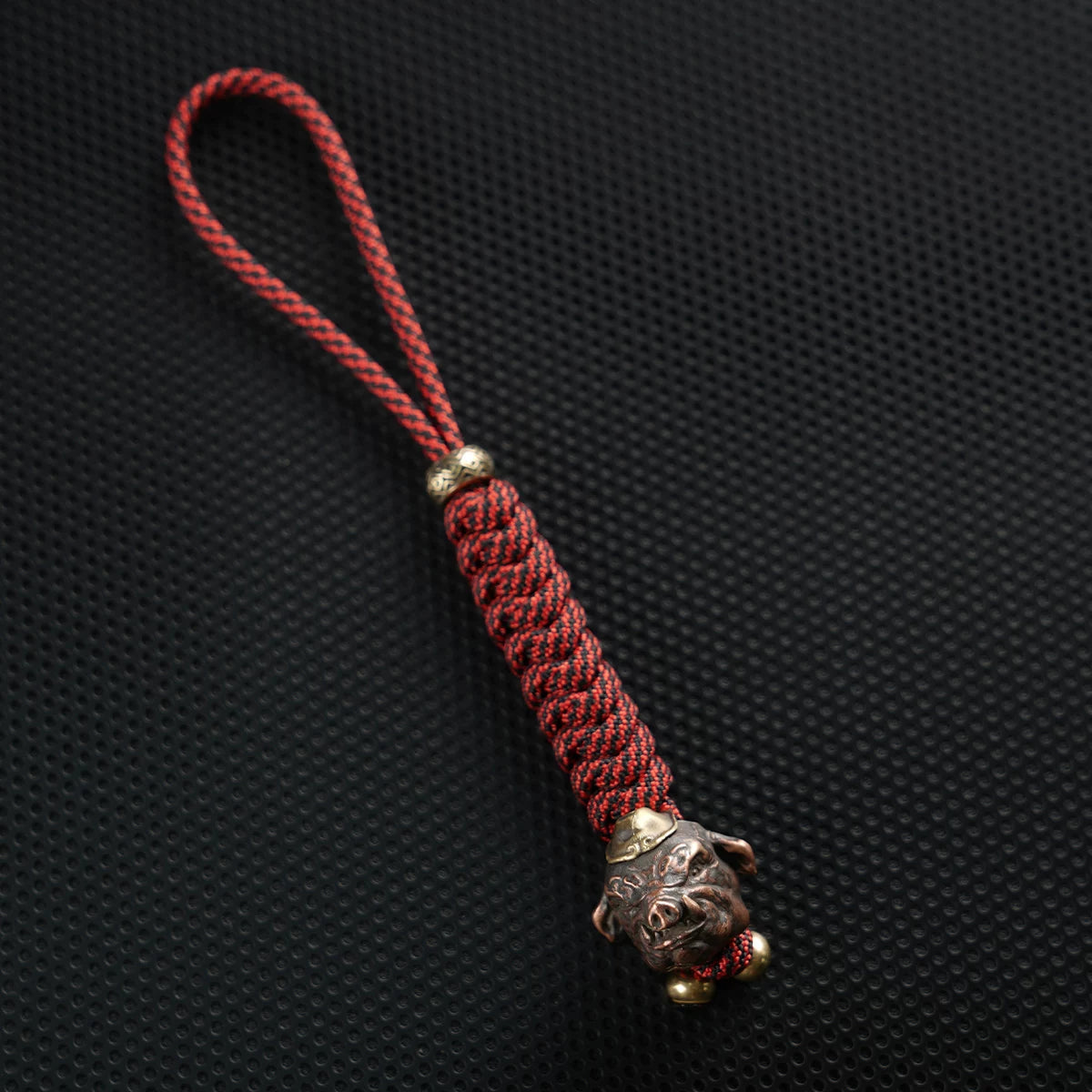 Handmade Brass Pig Head Paracord Lanyard