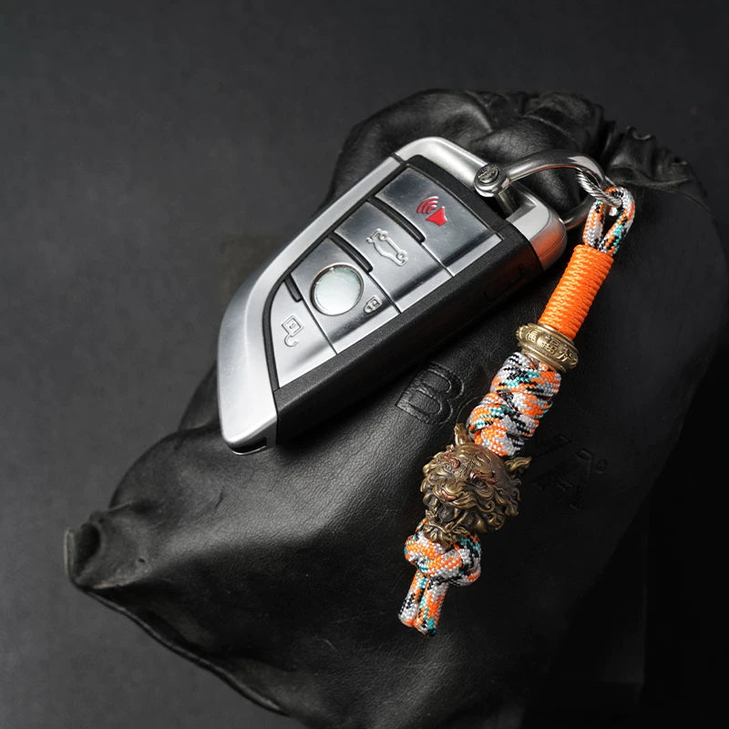 Handcrafted Tiger Head Paracord EDC Lanyard