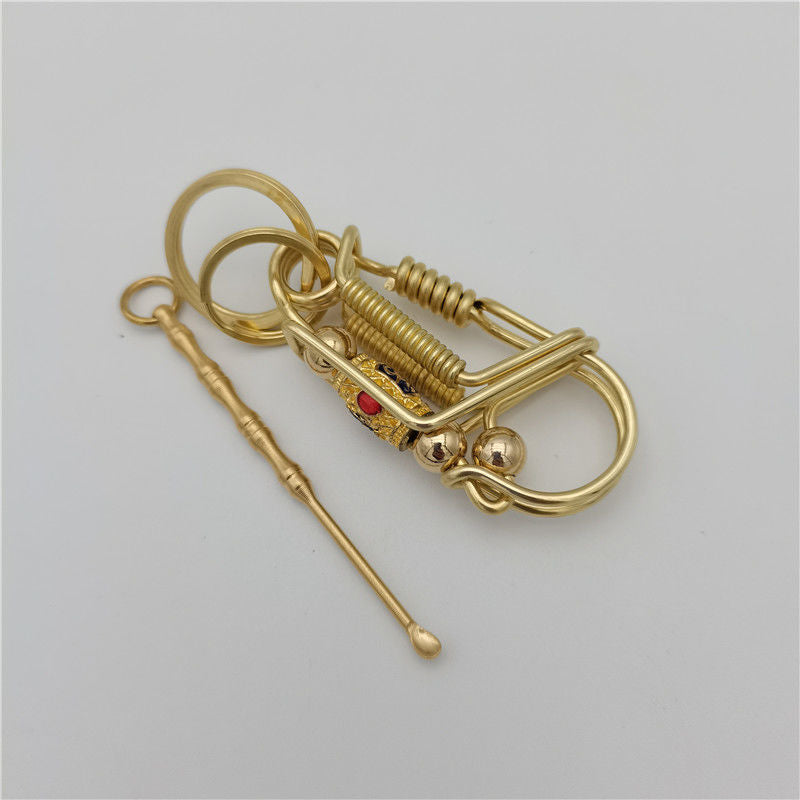 Prayer Barrel Bead Brass Keychain