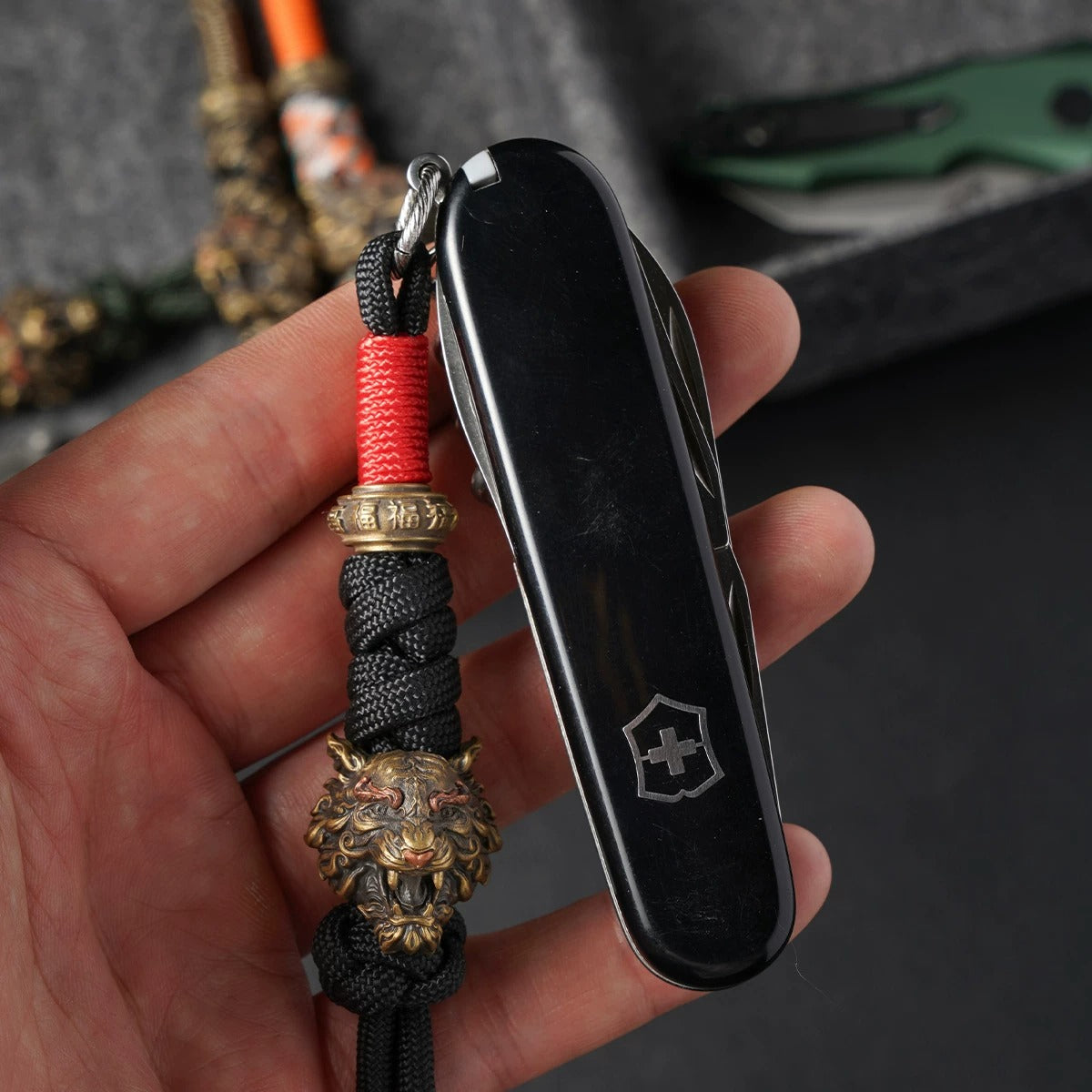 Handcrafted Tiger Head Paracord EDC Lanyard
