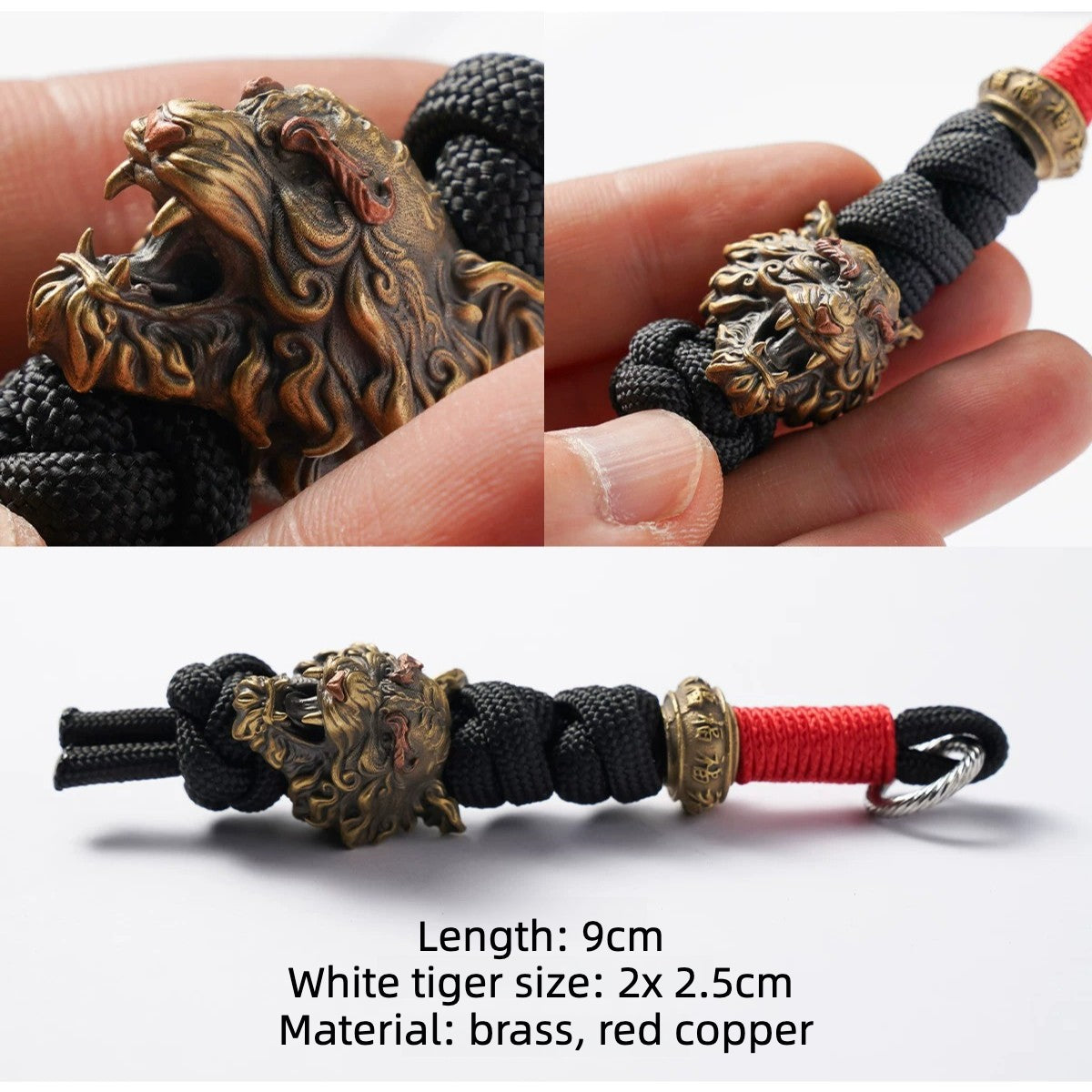 Handcrafted Tiger Head Paracord EDC Lanyard