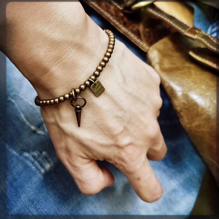 Round bead bohemian vintage brass bracelet