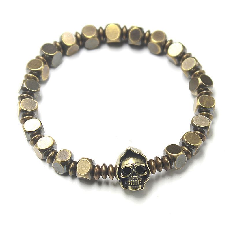 アクセサリー GOLDKID BRASS SKULL BRACELET Rico | Gold-Tone Stainless Steel Skull Bracelet | In stock! | Arkai