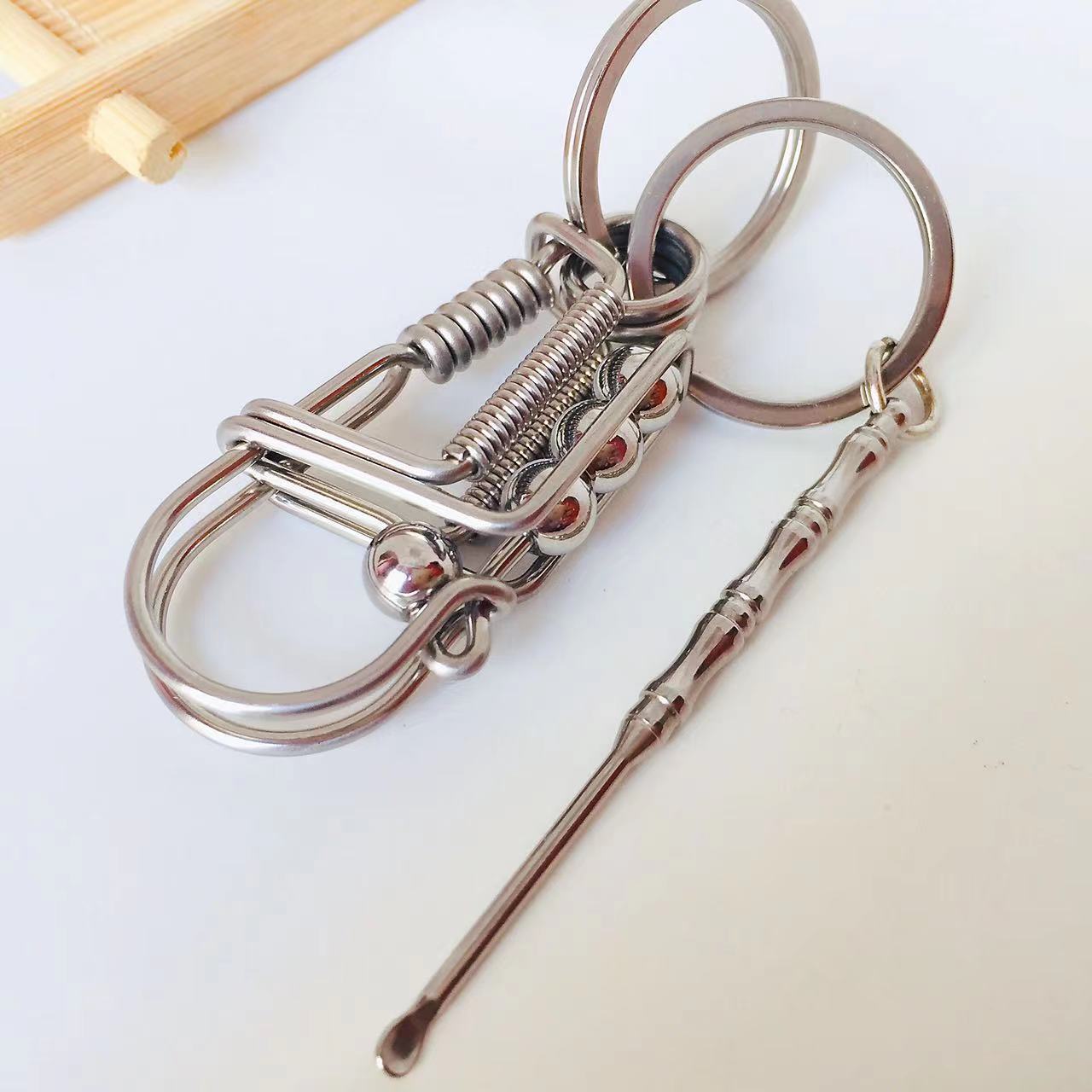 Four Beads Handmade Keychain [Steel & Brass]