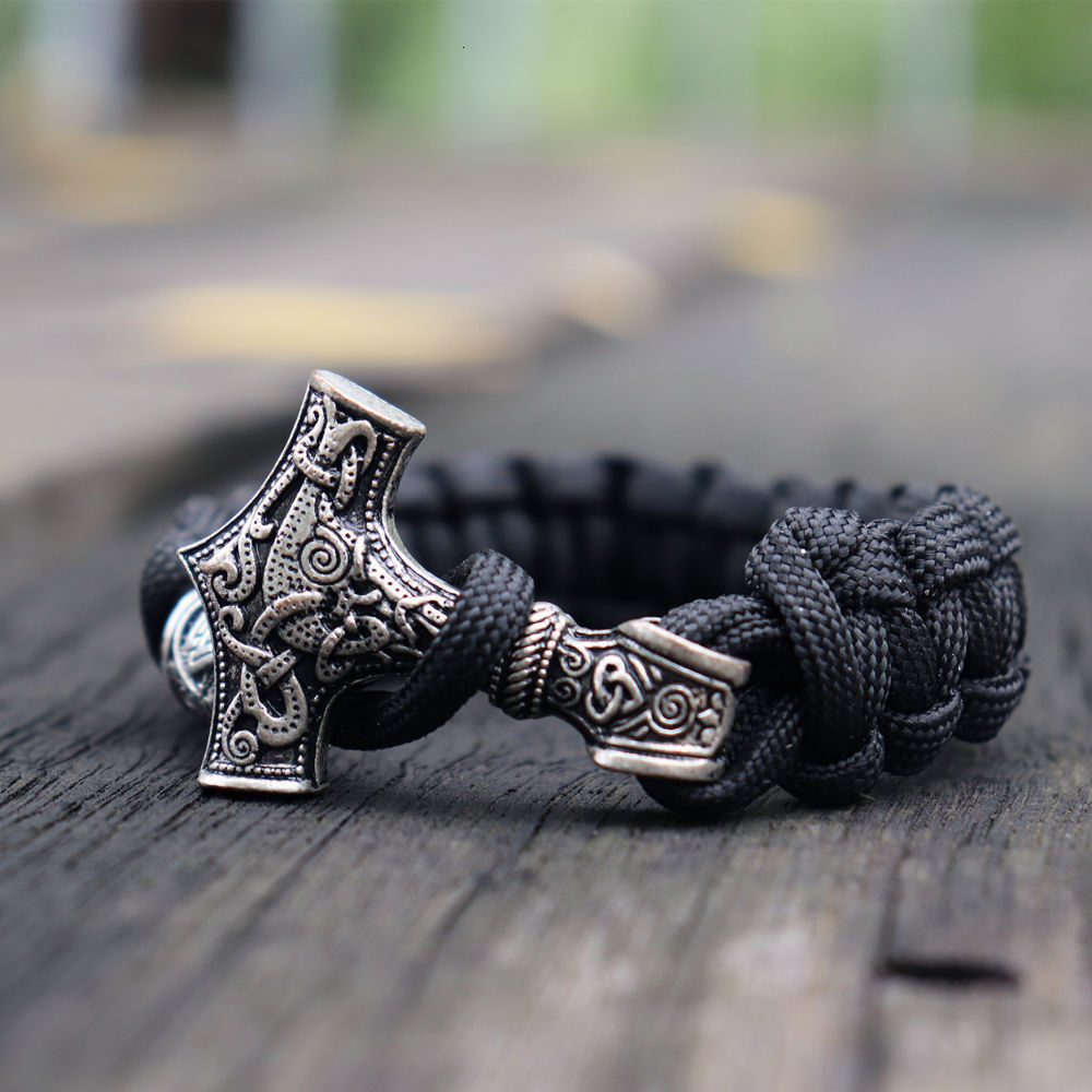 Viking Paracord Bracelet Stainless Steel Thor's Hammer