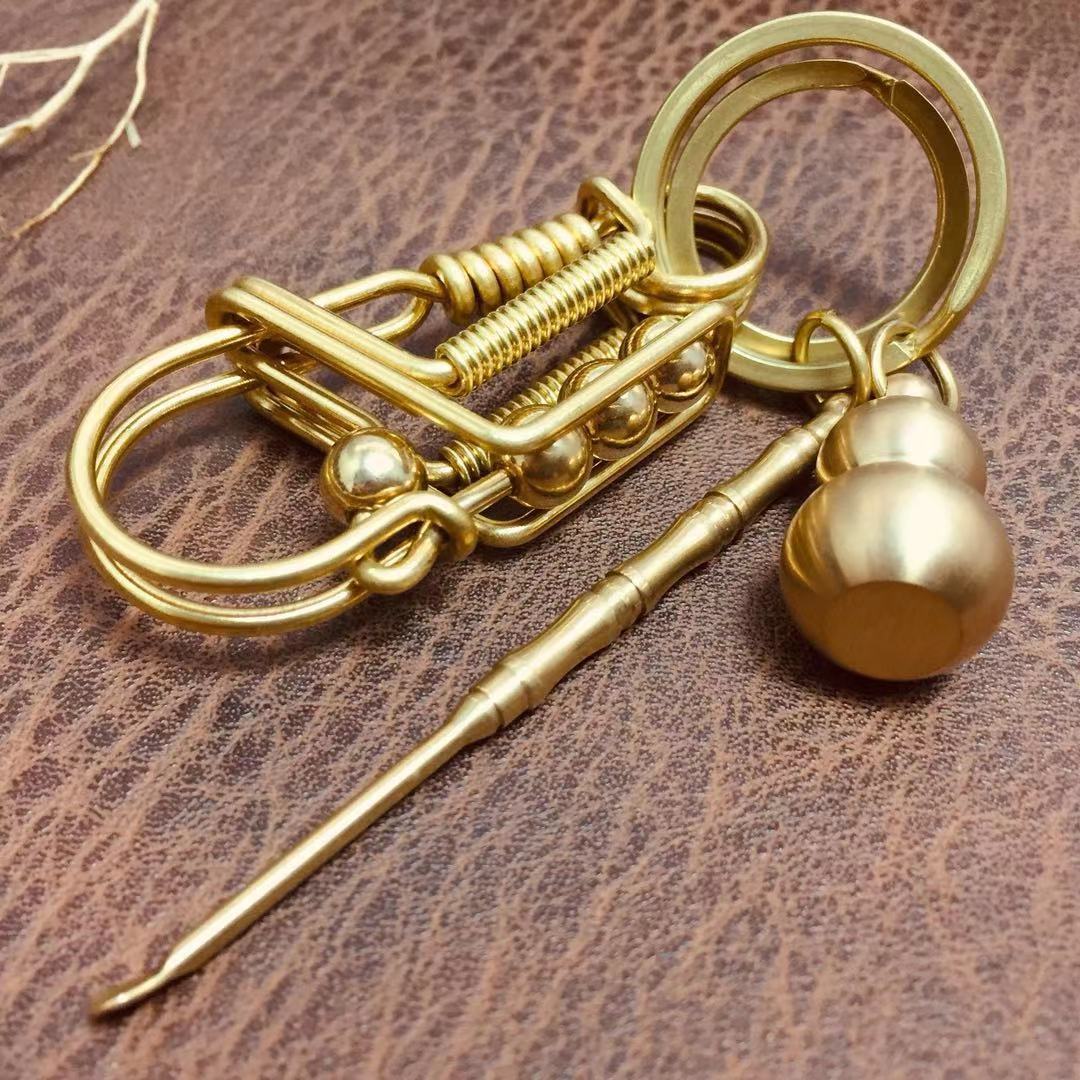Four Beads Handmade Keychain [Steel & Brass]