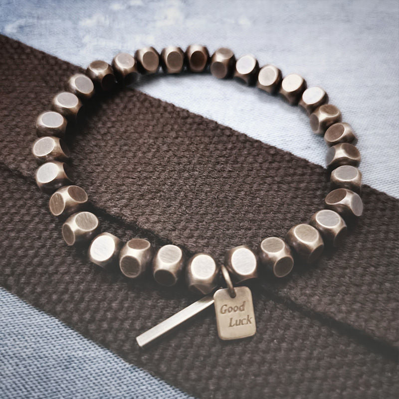 Square bead vintage brass bracelet