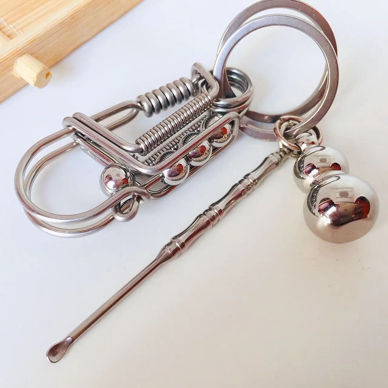 Four Beads Handmade Keychain [Steel & Brass]