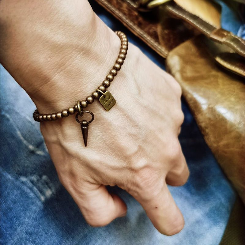 Round bead bohemian vintage brass bracelet
