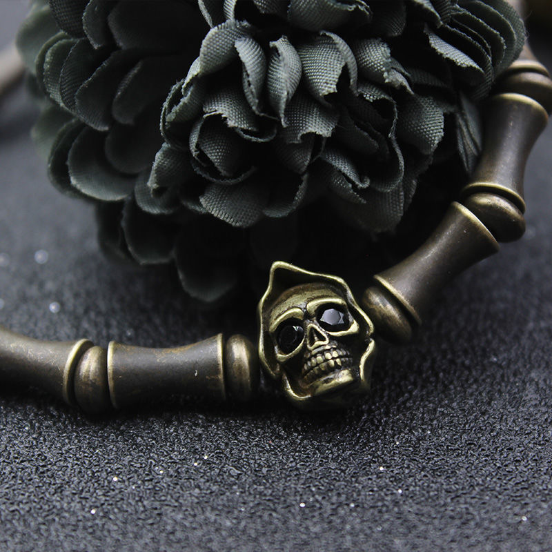 Bamboo skull vintage brass bracelet – URUZX