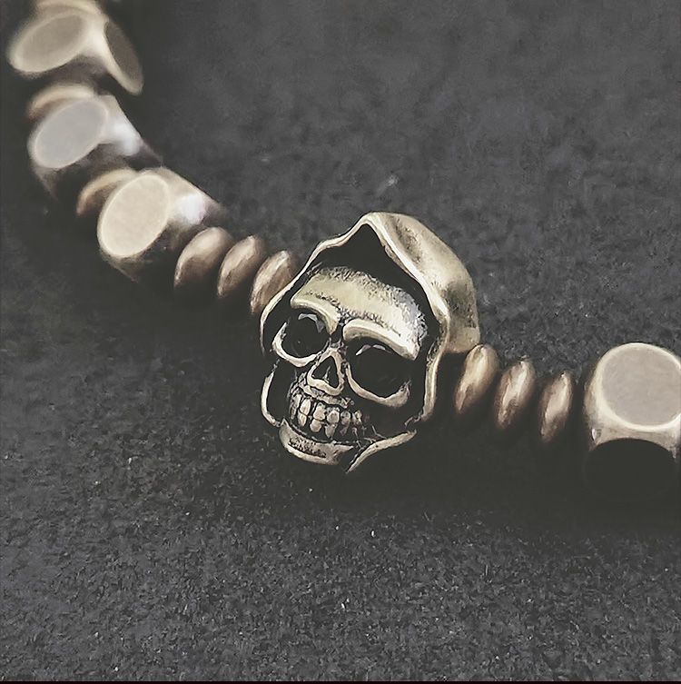 Square bead skull vintage brass bracelet
