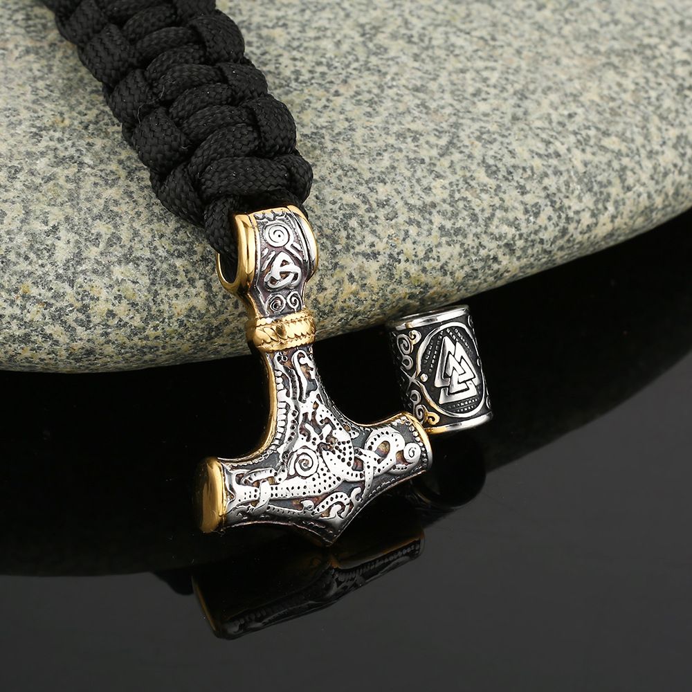 Viking Paracord Bracelet Stainless Steel Thor's Hammer