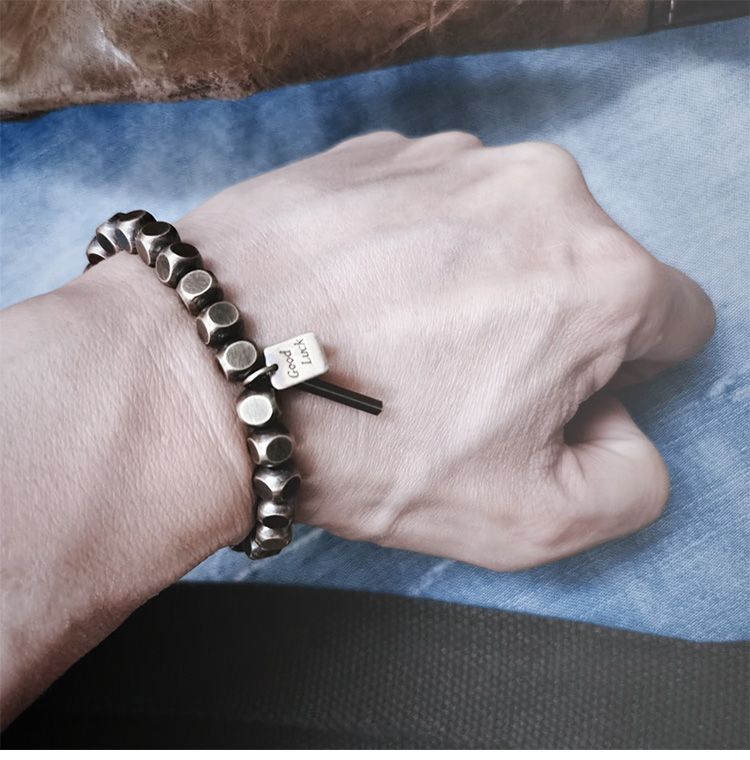 Square bead vintage brass bracelet