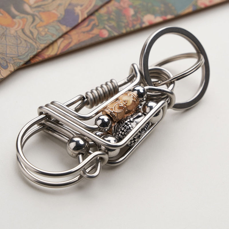 Prayer Wheel with Buddha Head Handmade Stainless Steel Keychain