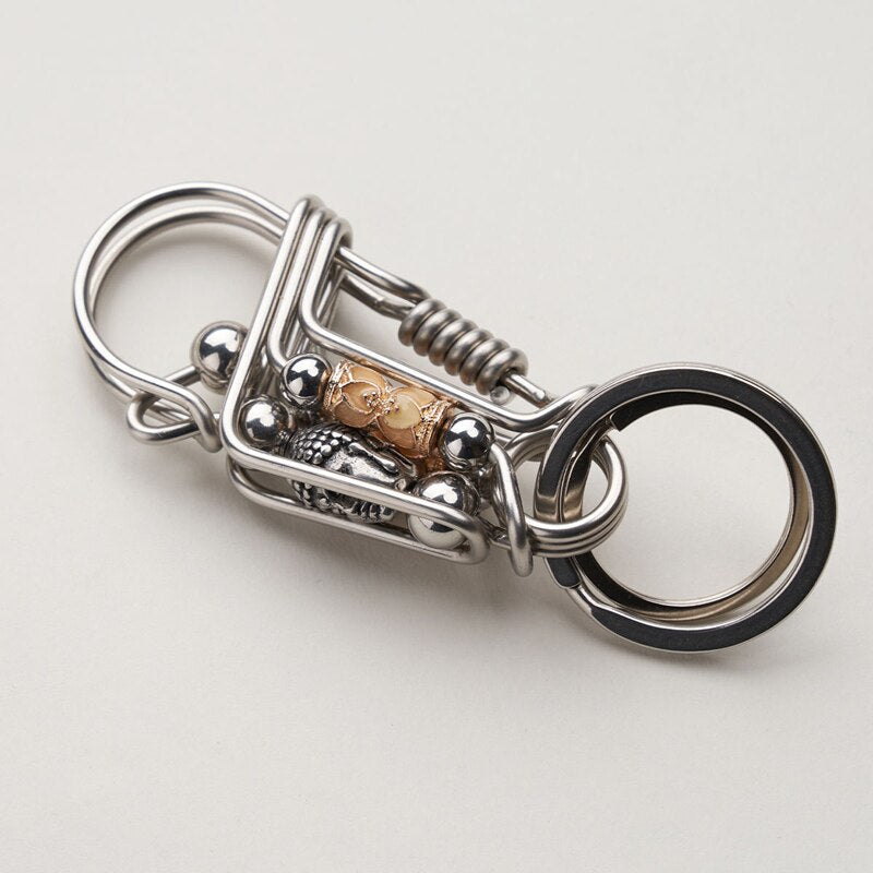 Prayer Wheel with Buddha Head Handmade Stainless Steel Keychain
