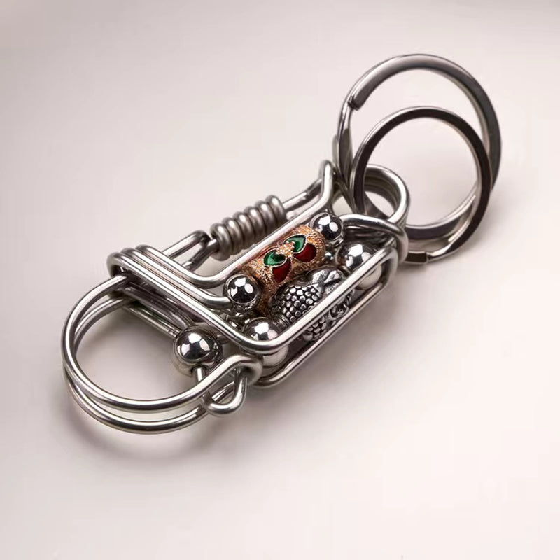 Prayer Wheel with Buddha Head Handmade Stainless Steel Keychain