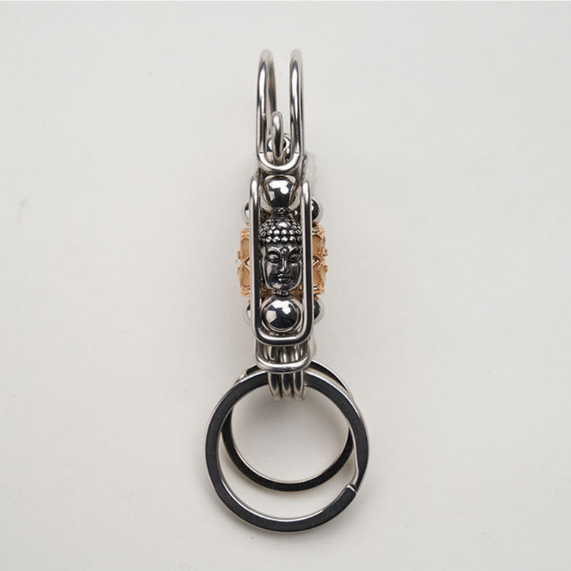 Prayer Wheel with Buddha Head Handmade Stainless Steel Keychain