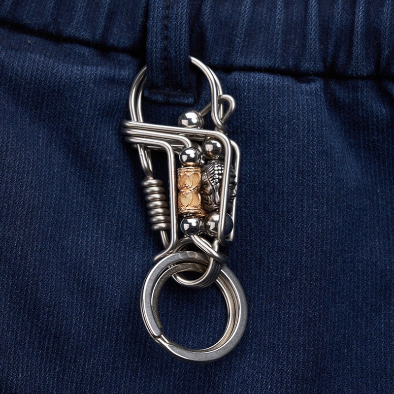 Prayer Wheel with Buddha Head Handmade Stainless Steel Keychain