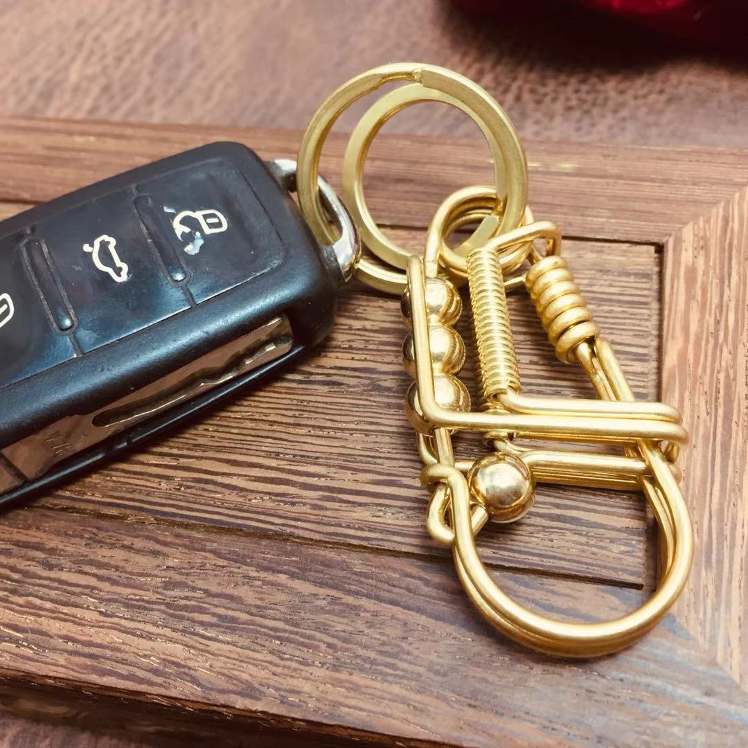 Four Beads Handmade Keychain [Steel & Brass]