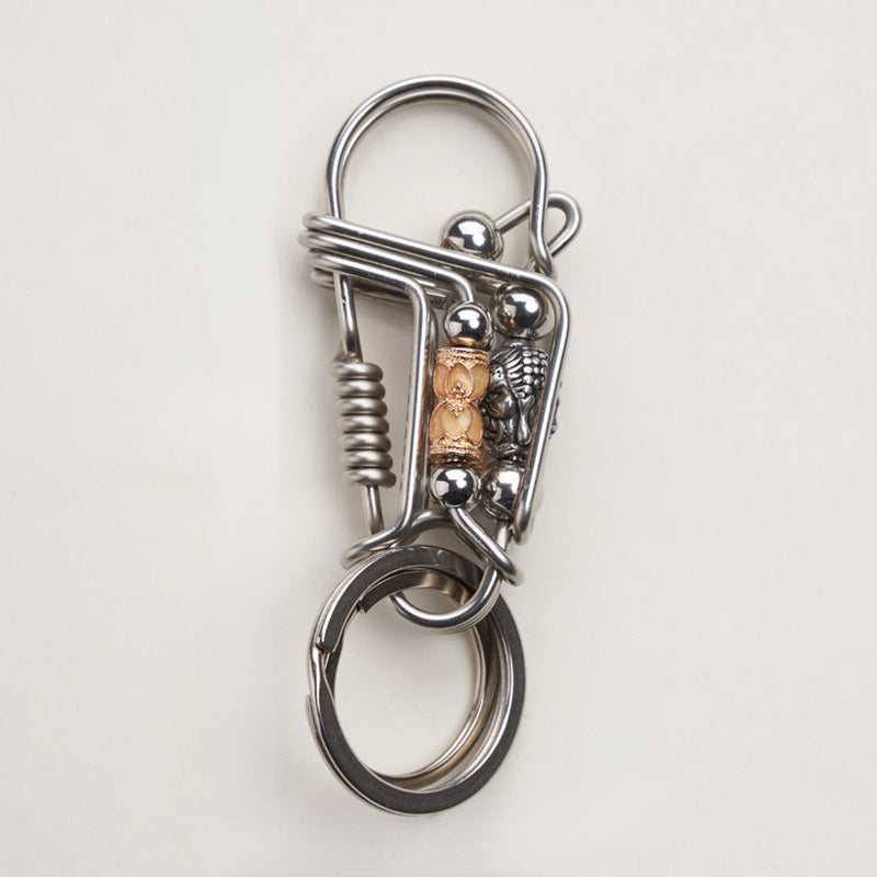 Prayer Wheel with Buddha Head Handmade Stainless Steel Keychain