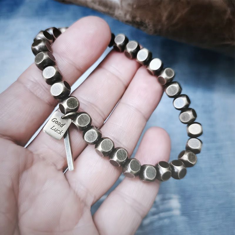 Square bead vintage brass bracelet