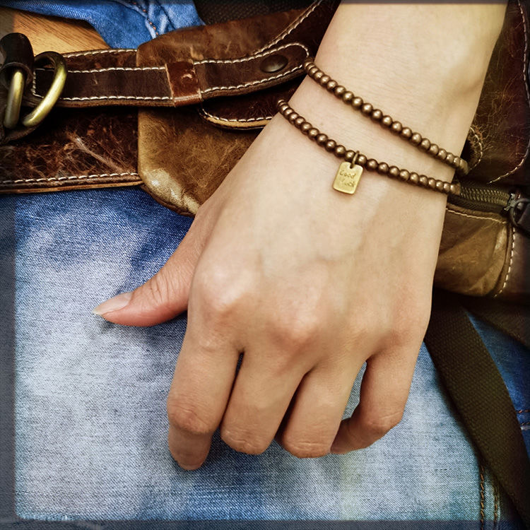 Round bead bohemian vintage brass bracelet