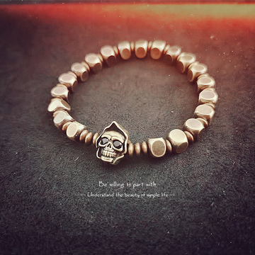 Square bead skull vintage brass bracelet