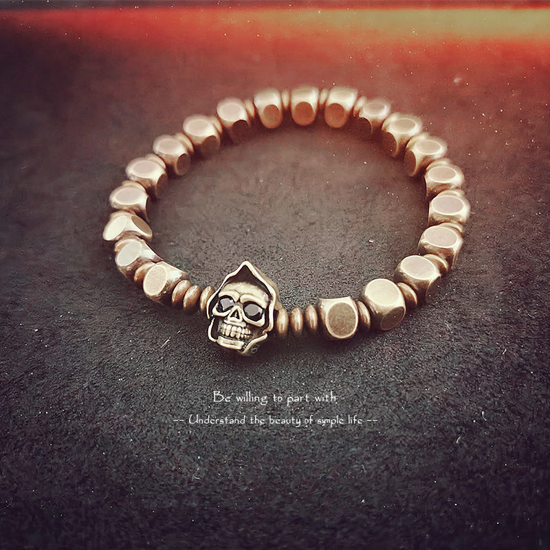 Square bead skull vintage brass bracelet