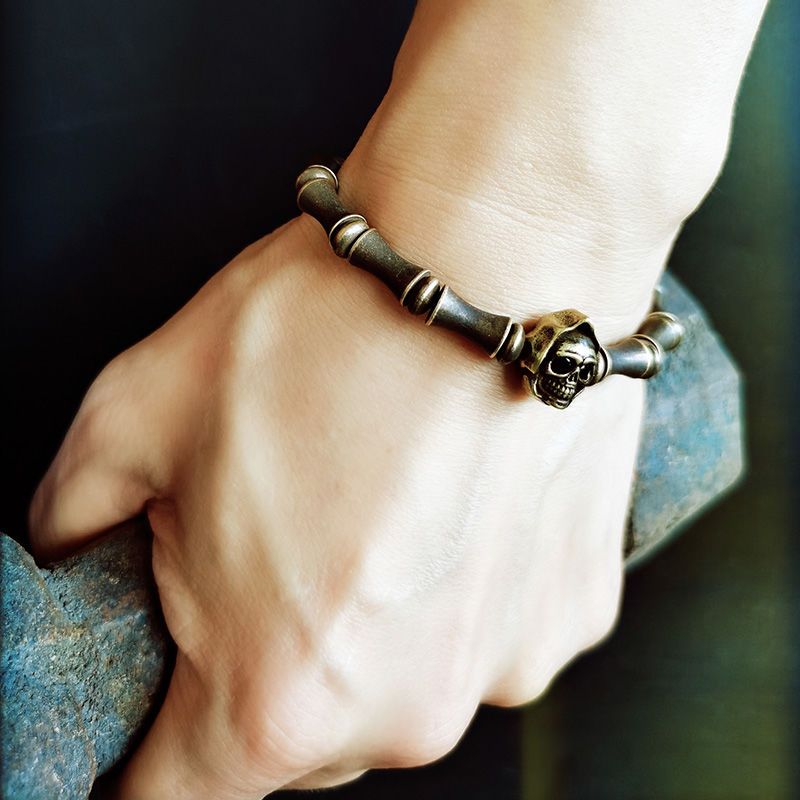 Bamboo skull vintage brass bracelet