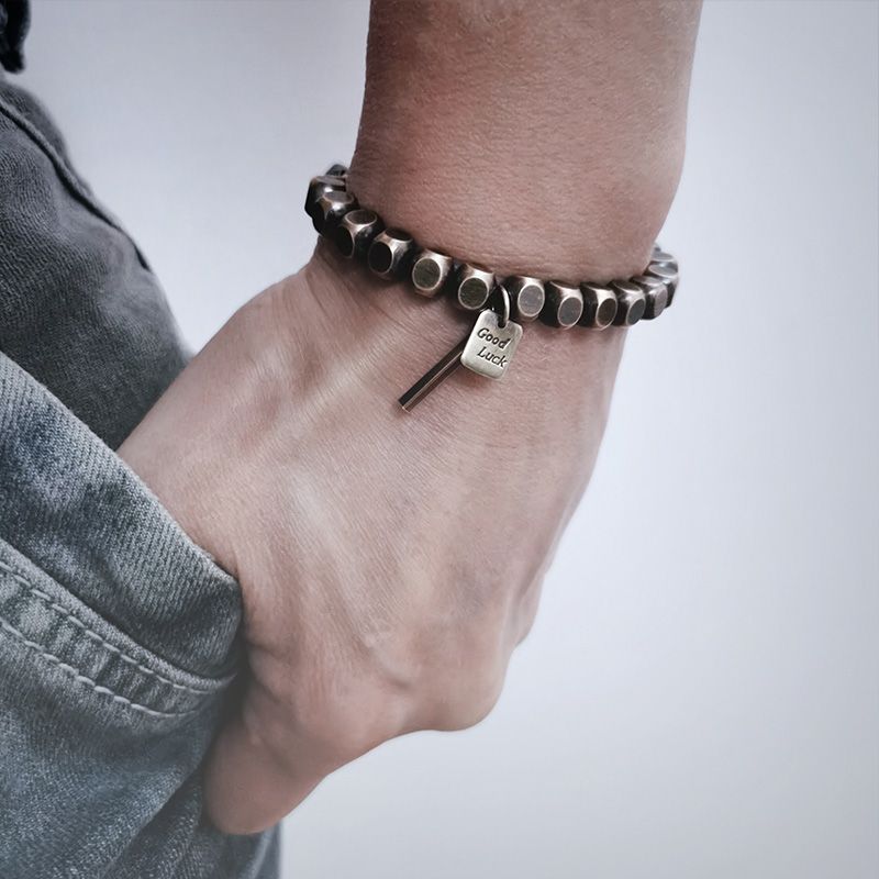 Square bead vintage brass bracelet