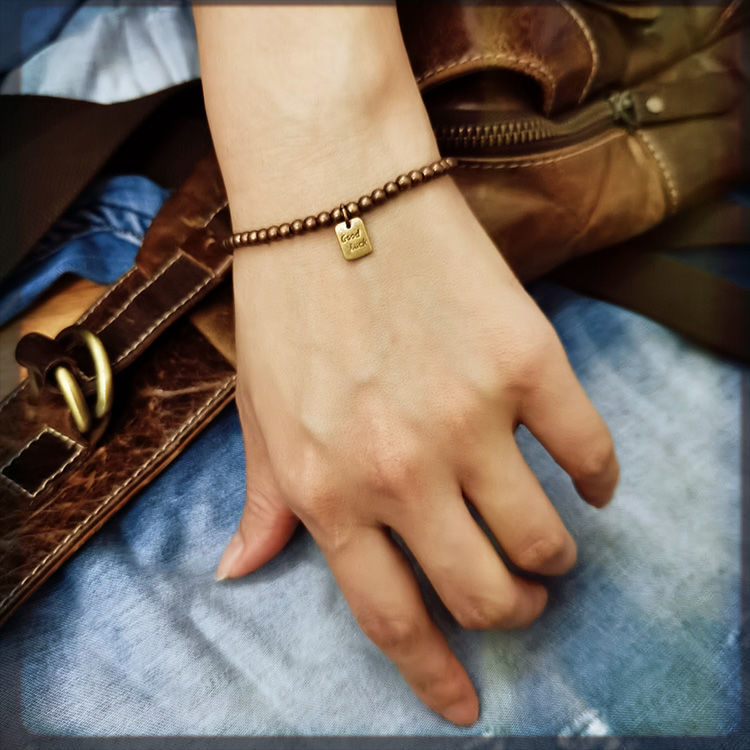 Round bead bohemian vintage brass bracelet
