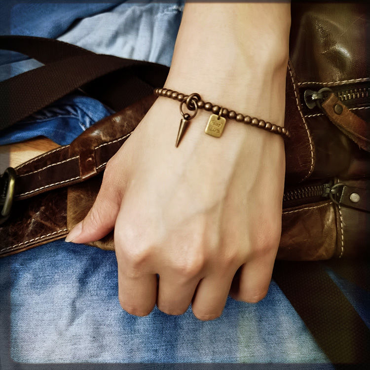 Round bead bohemian vintage brass bracelet