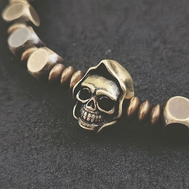 Square bead skull vintage brass bracelet – URUZX